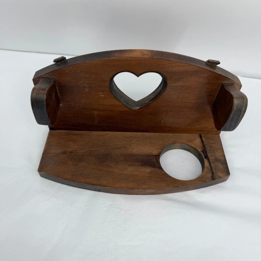 Wooden Heart Cutout Wall Shelf Circular Hole on Bottom Country Rustic Granny